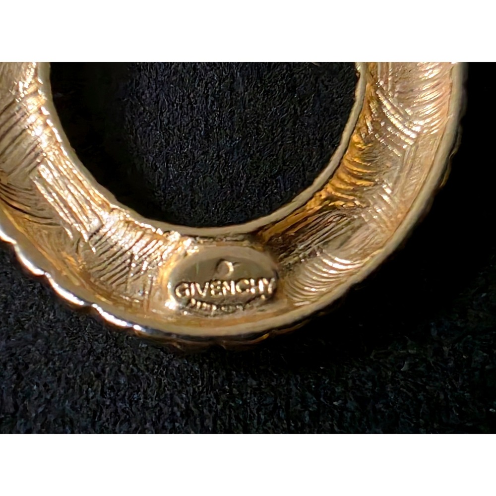 Vintage Givenchy LOGO Door Knocker Earrings Gold Plated Ribbed Clip 80s - Picture 5 of 7